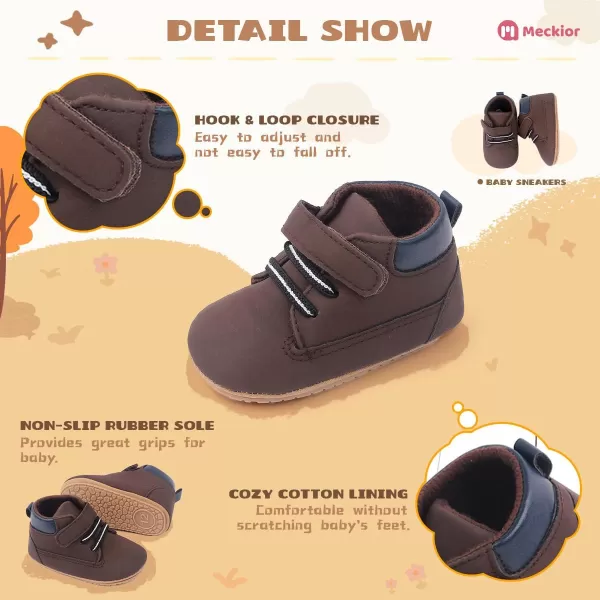 Meckior Toddler Baby Boys Girls High Tops Ankle Sneakers Soft AntiSlip Sole PU Leather Moccasins Infant Newborn Prewalker First Walking Crib ShoesA20Brown