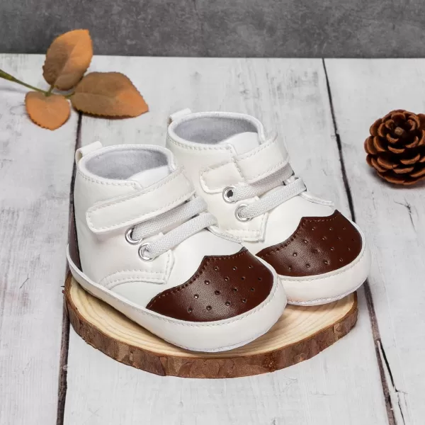 Meckior Toddler Baby Boys Girls High Tops Ankle Sneakers Soft AntiSlip Sole PU Leather Moccasins Infant Newborn Prewalker First Walking Crib ShoesA30White