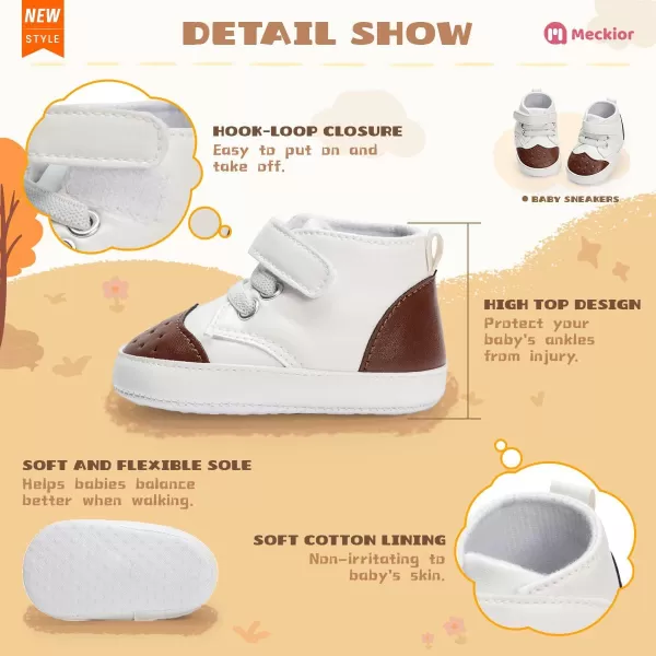Meckior Toddler Baby Boys Girls High Tops Ankle Sneakers Soft AntiSlip Sole PU Leather Moccasins Infant Newborn Prewalker First Walking Crib ShoesA30White