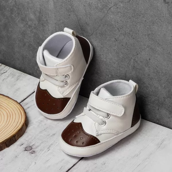 Meckior Toddler Baby Boys Girls High Tops Ankle Sneakers Soft AntiSlip Sole PU Leather Moccasins Infant Newborn Prewalker First Walking Crib ShoesA30White