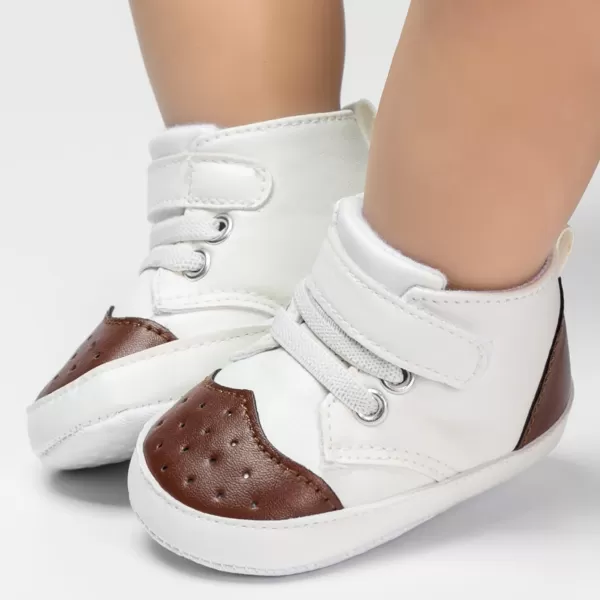 Meckior Toddler Baby Boys Girls High Tops Ankle Sneakers Soft AntiSlip Sole PU Leather Moccasins Infant Newborn Prewalker First Walking Crib ShoesA30White
