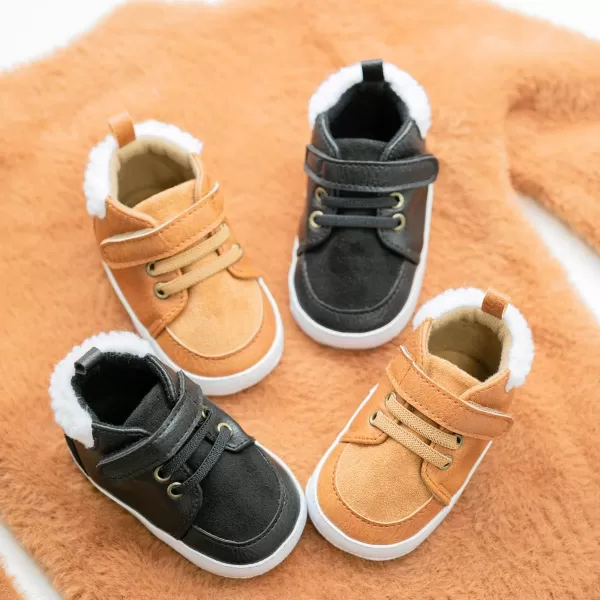 Meckior Toddler Baby Boys Girls High Tops Ankle Sneakers Soft AntiSlip Sole PU Leather Moccasins Infant Newborn Prewalker First Walking Crib ShoesA32Brown
