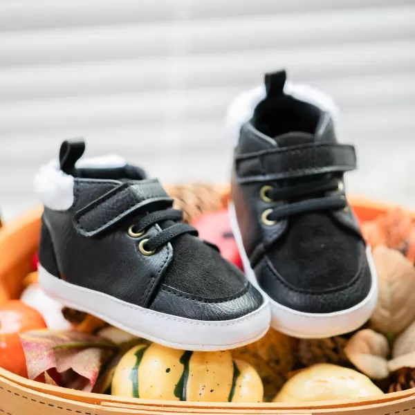 Meckior Toddler Baby Boys Girls High Tops Ankle Sneakers Soft AntiSlip Sole PU Leather Moccasins Infant Newborn Prewalker First Walking Crib ShoesA32Black