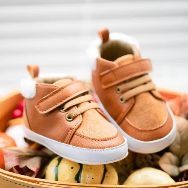Meckior Toddler Baby Boys Girls High Tops Ankle Sneakers Soft AntiSlip Sole PU Leather Moccasins Infant Newborn Prewalker First Walking Crib ShoesA32Brown