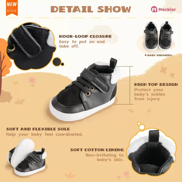 Meckior Toddler Baby Boys Girls High Tops Ankle Sneakers Soft AntiSlip Sole PU Leather Moccasins Infant Newborn Prewalker First Walking Crib ShoesA32Black