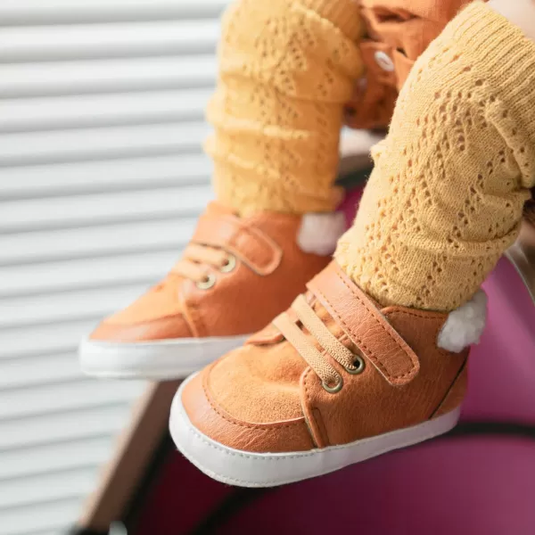 Meckior Toddler Baby Boys Girls High Tops Ankle Sneakers Soft AntiSlip Sole PU Leather Moccasins Infant Newborn Prewalker First Walking Crib ShoesA32Brown