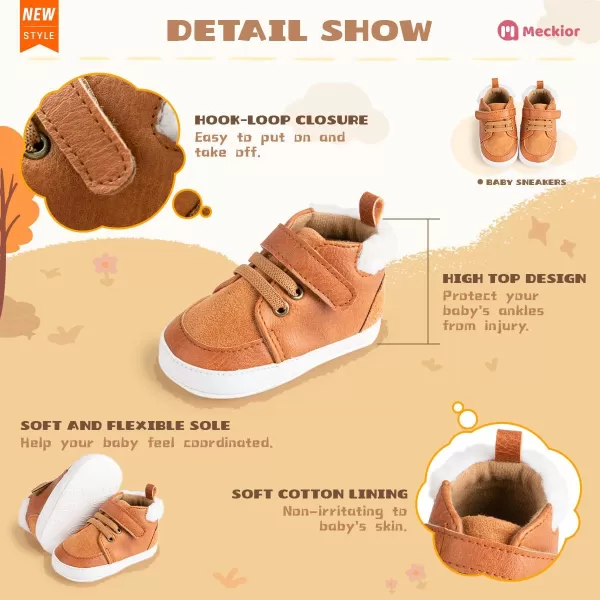 Meckior Toddler Baby Boys Girls High Tops Ankle Sneakers Soft AntiSlip Sole PU Leather Moccasins Infant Newborn Prewalker First Walking Crib ShoesA32Brown