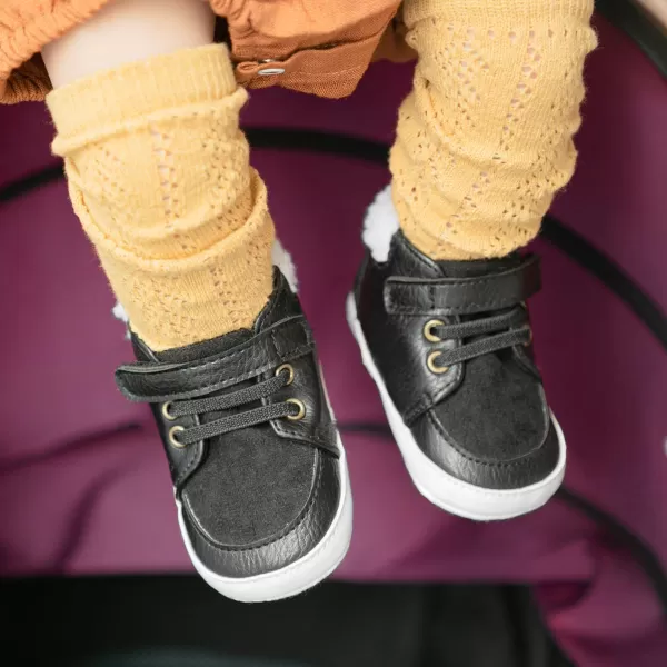 Meckior Toddler Baby Boys Girls High Tops Ankle Sneakers Soft AntiSlip Sole PU Leather Moccasins Infant Newborn Prewalker First Walking Crib ShoesA32Black