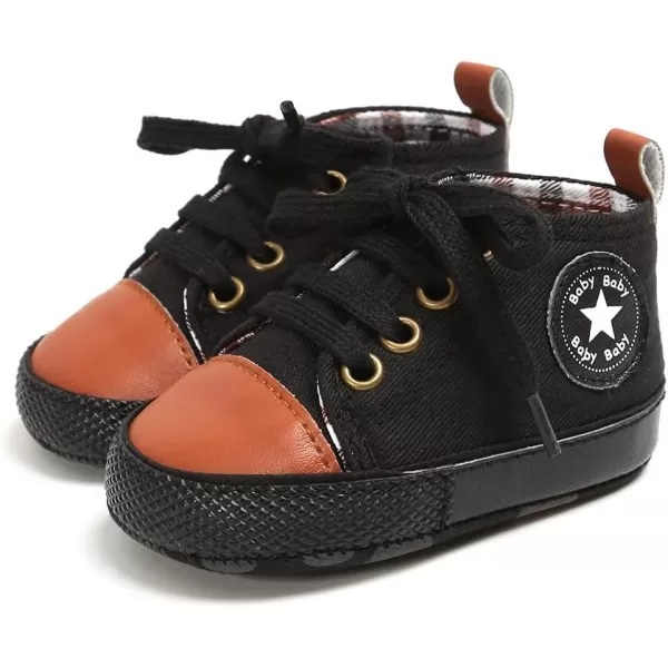 Meckior Toddler Baby Boys Girls High Tops Ankle Sneakers Soft AntiSlip Sole PU Leather Moccasins Infant Newborn Prewalker First Walking Crib ShoesABlackbrown