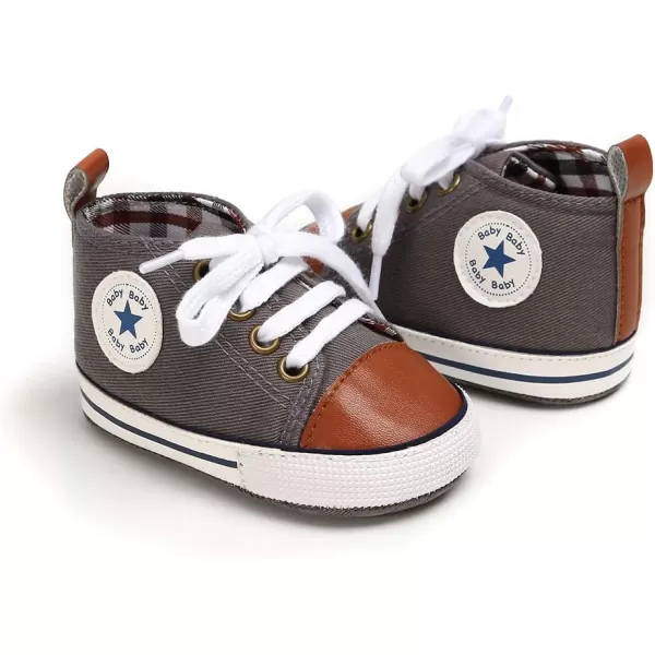 Meckior Toddler Baby Boys Girls High Tops Ankle Sneakers Soft AntiSlip Sole PU Leather Moccasins Infant Newborn Prewalker First Walking Crib ShoesAGray