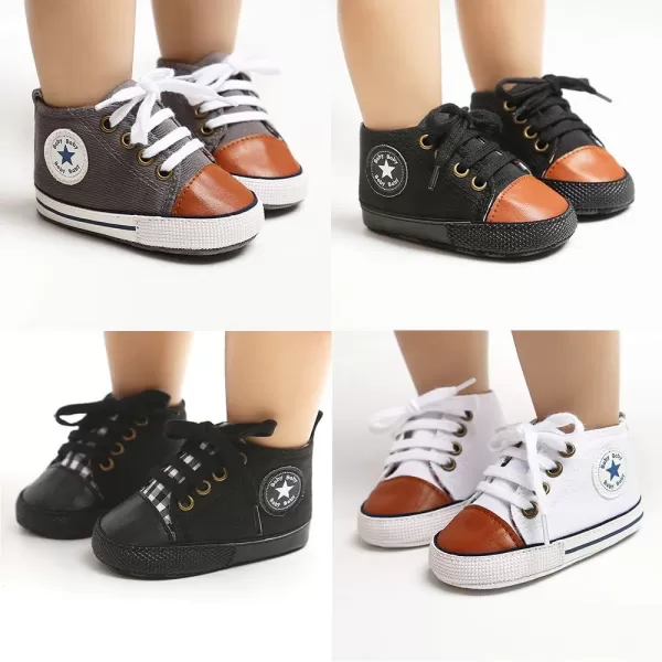Meckior Toddler Baby Boys Girls High Tops Ankle Sneakers Soft AntiSlip Sole PU Leather Moccasins Infant Newborn Prewalker First Walking Crib ShoesAGray