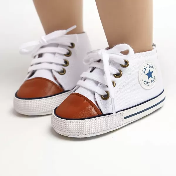 Meckior Toddler Baby Boys Girls High Tops Ankle Sneakers Soft AntiSlip Sole PU Leather Moccasins Infant Newborn Prewalker First Walking Crib ShoesAWhite