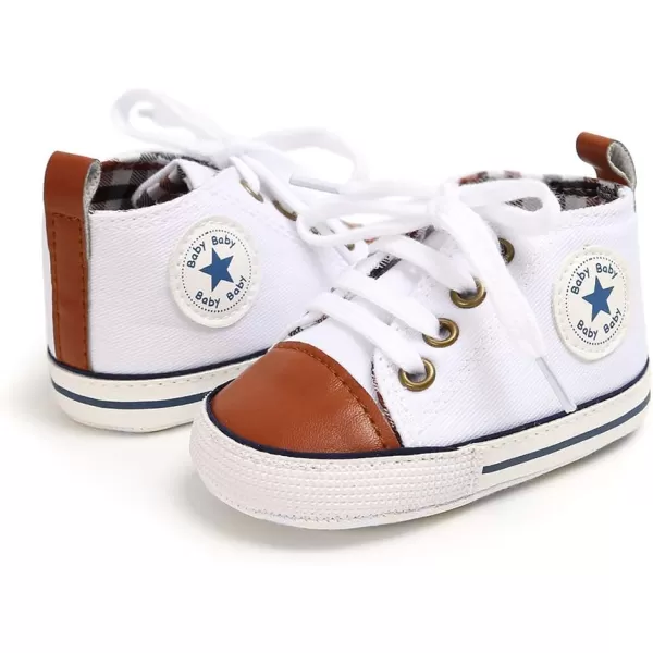 Meckior Toddler Baby Boys Girls High Tops Ankle Sneakers Soft AntiSlip Sole PU Leather Moccasins Infant Newborn Prewalker First Walking Crib ShoesAWhite