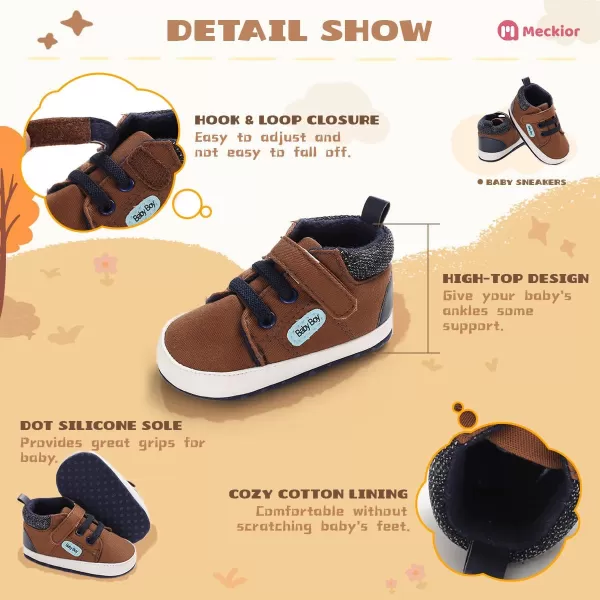 Meckior Toddler Baby Boys Girls High Tops Ankle Sneakers Soft AntiSlip Sole PU Leather Moccasins Infant Newborn Prewalker First Walking Crib ShoesB01Brown