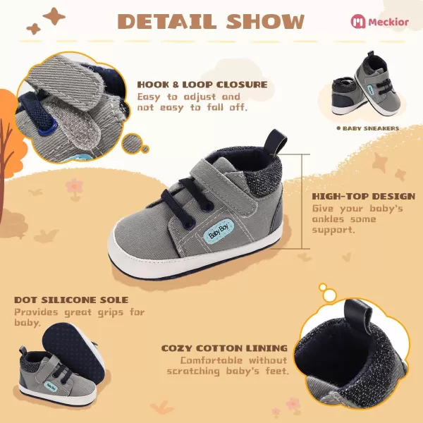 Meckior Toddler Baby Boys Girls High Tops Ankle Sneakers Soft AntiSlip Sole PU Leather Moccasins Infant Newborn Prewalker First Walking Crib ShoesB02Gray