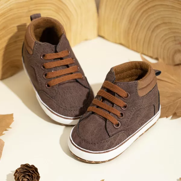 Meckior Toddler Baby Boys Girls High Tops Ankle Sneakers Soft AntiSlip Sole PU Leather Moccasins Infant Newborn Prewalker First Walking Crib ShoesC01Brown