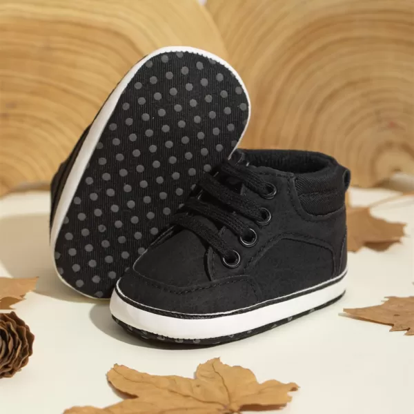 Meckior Toddler Baby Boys Girls High Tops Ankle Sneakers Soft AntiSlip Sole PU Leather Moccasins Infant Newborn Prewalker First Walking Crib ShoesC01Black