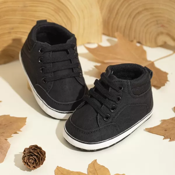 Meckior Toddler Baby Boys Girls High Tops Ankle Sneakers Soft AntiSlip Sole PU Leather Moccasins Infant Newborn Prewalker First Walking Crib ShoesC01Black