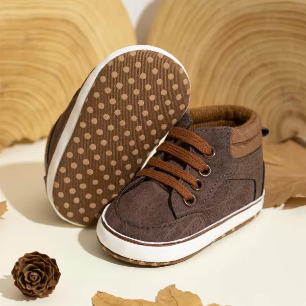Meckior Toddler Baby Boys Girls High Tops Ankle Sneakers Soft AntiSlip Sole PU Leather Moccasins Infant Newborn Prewalker First Walking Crib ShoesC01Brown
