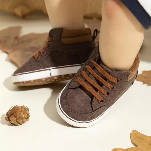 Meckior Toddler Baby Boys Girls High Tops Ankle Sneakers Soft AntiSlip Sole PU Leather Moccasins Infant Newborn Prewalker First Walking Crib ShoesC01Brown