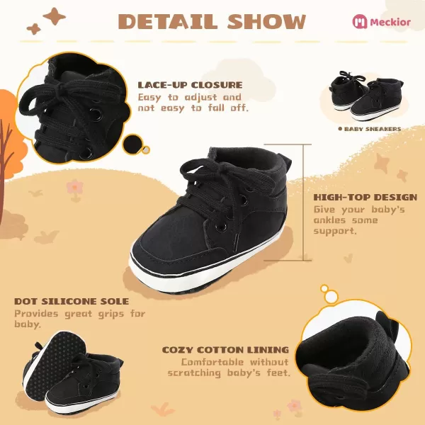 Meckior Toddler Baby Boys Girls High Tops Ankle Sneakers Soft AntiSlip Sole PU Leather Moccasins Infant Newborn Prewalker First Walking Crib ShoesC01Black
