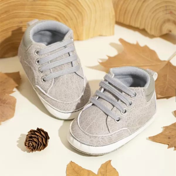 Meckior Toddler Baby Boys Girls High Tops Ankle Sneakers Soft AntiSlip Sole PU Leather Moccasins Infant Newborn Prewalker First Walking Crib ShoesC01Gray