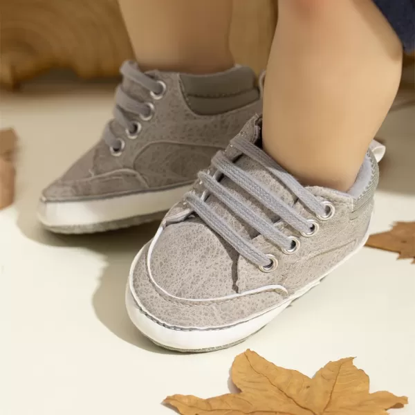 Meckior Toddler Baby Boys Girls High Tops Ankle Sneakers Soft AntiSlip Sole PU Leather Moccasins Infant Newborn Prewalker First Walking Crib ShoesC01Gray