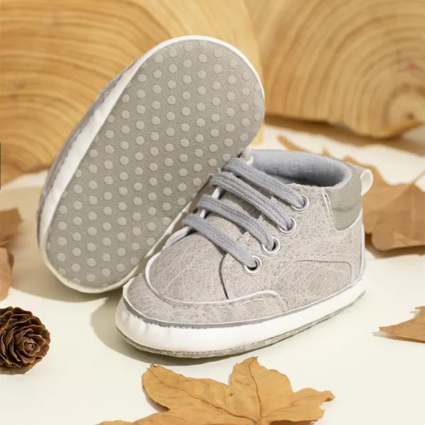Meckior Toddler Baby Boys Girls High Tops Ankle Sneakers Soft AntiSlip Sole PU Leather Moccasins Infant Newborn Prewalker First Walking Crib ShoesC01Gray