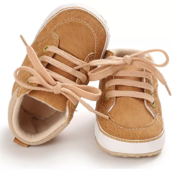 Meckior Toddler Baby Boys Girls High Tops Ankle Sneakers Soft AntiSlip Sole PU Leather Moccasins Infant Newborn Prewalker First Walking Crib ShoesC01Yellow