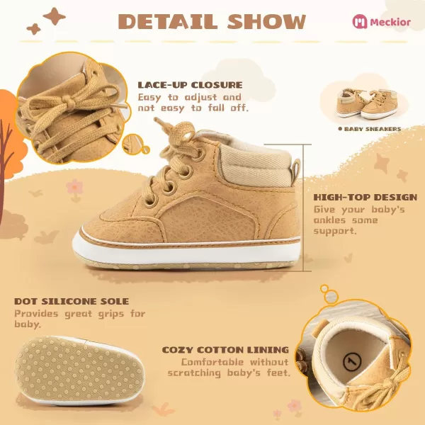 Meckior Toddler Baby Boys Girls High Tops Ankle Sneakers Soft AntiSlip Sole PU Leather Moccasins Infant Newborn Prewalker First Walking Crib ShoesC01Yellow