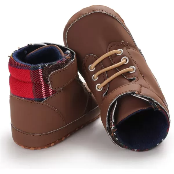 Meckior Toddler Baby Boys Girls High Tops Ankle Sneakers Soft AntiSlip Sole PU Leather Moccasins Infant Newborn Prewalker First Walking Crib ShoesC02Brown