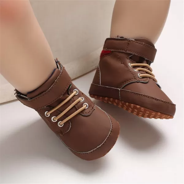 Meckior Toddler Baby Boys Girls High Tops Ankle Sneakers Soft AntiSlip Sole PU Leather Moccasins Infant Newborn Prewalker First Walking Crib ShoesC02Brown