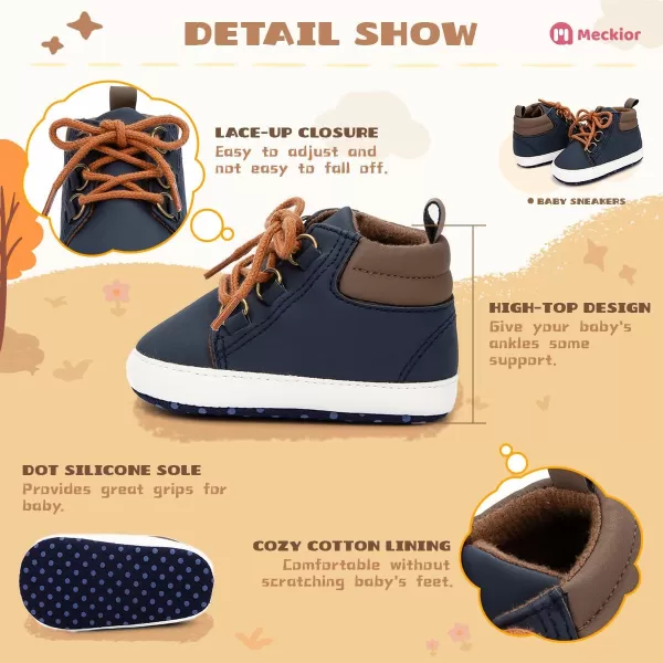 Meckior Toddler Baby Boys Girls High Tops Ankle Sneakers Soft AntiSlip Sole PU Leather Moccasins Infant Newborn Prewalker First Walking Crib ShoesD01Blue