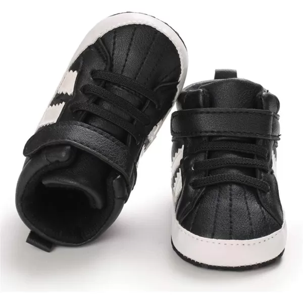 Meckior Toddler Baby Boys Girls High Tops Ankle Sneakers Soft AntiSlip Sole PU Leather Moccasins Infant Newborn Prewalker First Walking Crib ShoesFBlack