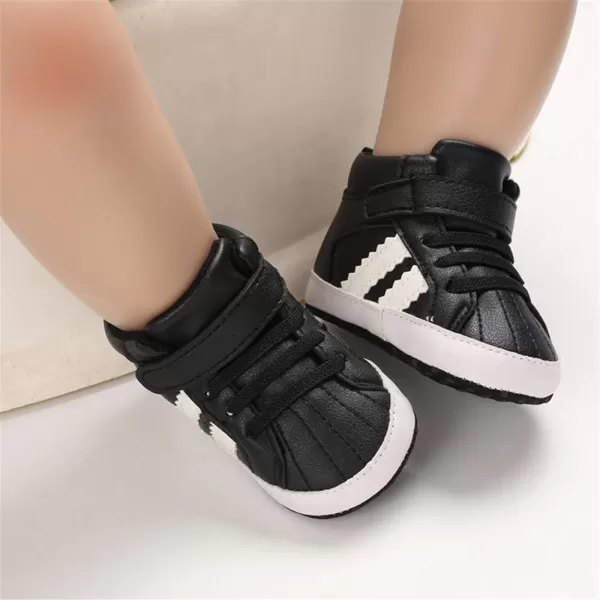 Meckior Toddler Baby Boys Girls High Tops Ankle Sneakers Soft AntiSlip Sole PU Leather Moccasins Infant Newborn Prewalker First Walking Crib ShoesFBlack