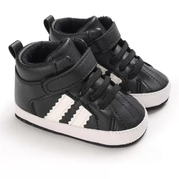 Meckior Toddler Baby Boys Girls High Tops Ankle Sneakers Soft AntiSlip Sole PU Leather Moccasins Infant Newborn Prewalker First Walking Crib ShoesFBlack