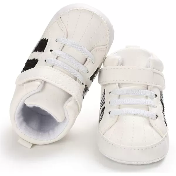 Meckior Toddler Baby Boys Girls High Tops Ankle Sneakers Soft AntiSlip Sole PU Leather Moccasins Infant Newborn Prewalker First Walking Crib ShoesFWhite
