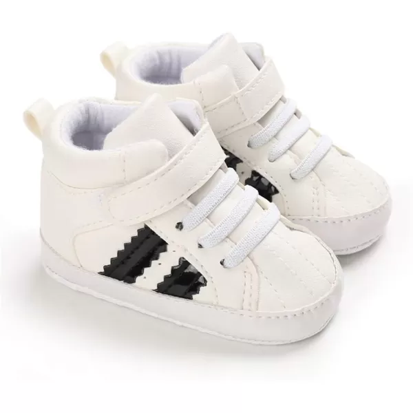 Meckior Toddler Baby Boys Girls High Tops Ankle Sneakers Soft AntiSlip Sole PU Leather Moccasins Infant Newborn Prewalker First Walking Crib ShoesFWhite