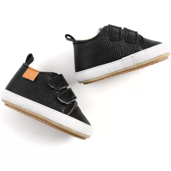 Meckior Toddler Baby Boys Girls High Tops Ankle Sneakers Soft AntiSlip Sole PU Leather Moccasins Infant Newborn Prewalker First Walking Crib ShoesZ12Black