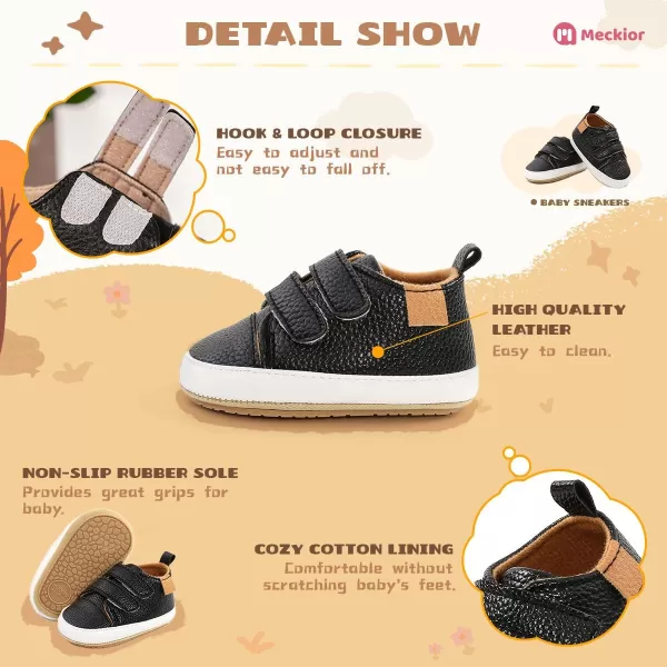 Meckior Toddler Baby Boys Girls High Tops Ankle Sneakers Soft AntiSlip Sole PU Leather Moccasins Infant Newborn Prewalker First Walking Crib ShoesZ12Black