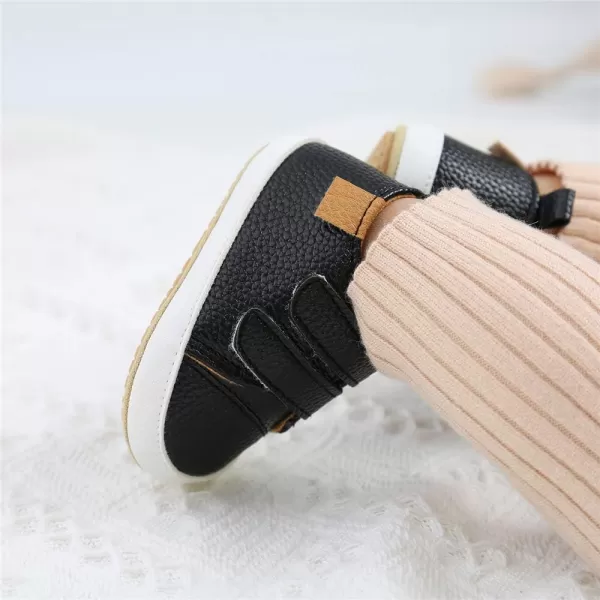 Meckior Toddler Baby Boys Girls High Tops Ankle Sneakers Soft AntiSlip Sole PU Leather Moccasins Infant Newborn Prewalker First Walking Crib ShoesZ12Black