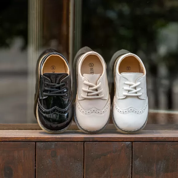 Meckior Toddler Boys Girls Dress Shoes Little Kid Oxford Shoes Wedding Church Dress Shoes PU Leather Lace Up School Uniform Loafer FlatsA10Beigepatent Leather