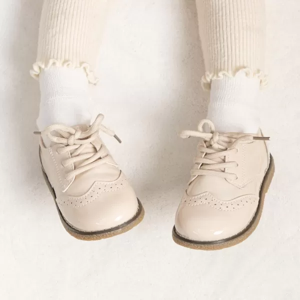 Meckior Toddler Boys Girls Dress Shoes Little Kid Oxford Shoes Wedding Church Dress Shoes PU Leather Lace Up School Uniform Loafer FlatsA10Beigepatent Leather