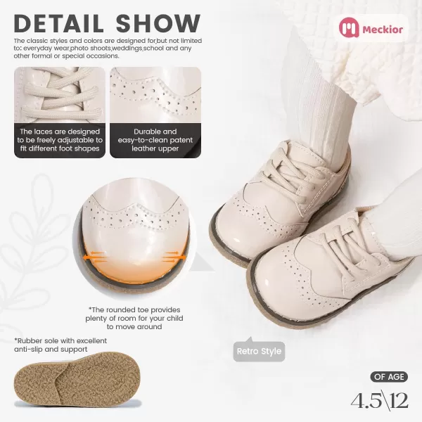 Meckior Toddler Boys Girls Dress Shoes Little Kid Oxford Shoes Wedding Church Dress Shoes PU Leather Lace Up School Uniform Loafer FlatsA10Beigepatent Leather