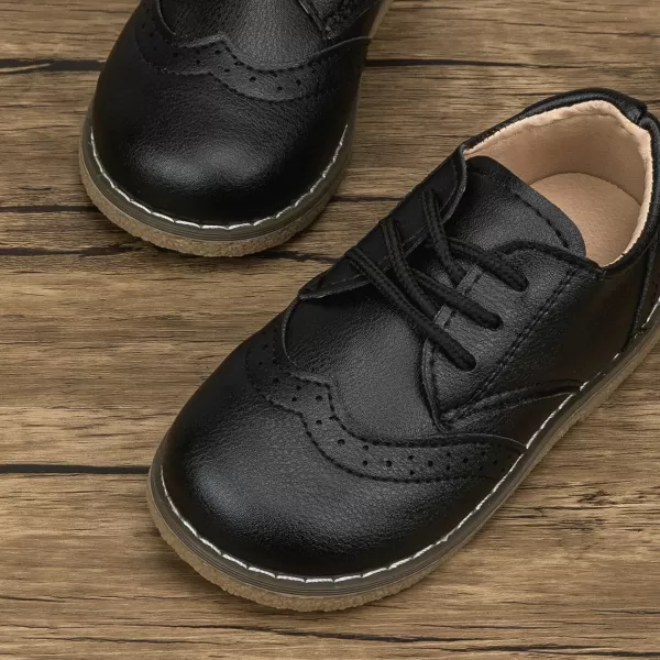 Meckior Toddler Boys Girls Dress Shoes Little Kid Oxford Shoes Wedding Church Dress Shoes PU Leather Lace Up School Uniform Loafer FlatsABlack