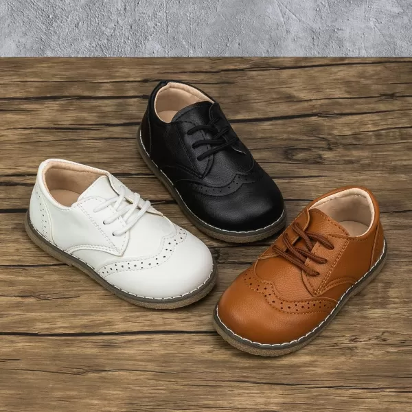 Meckior Toddler Boys Girls Dress Shoes Little Kid Oxford Shoes Wedding Church Dress Shoes PU Leather Lace Up School Uniform Loafer FlatsABlack