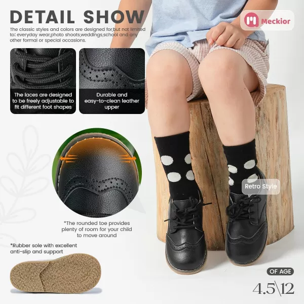 Meckior Toddler Boys Girls Dress Shoes Little Kid Oxford Shoes Wedding Church Dress Shoes PU Leather Lace Up School Uniform Loafer FlatsABlack
