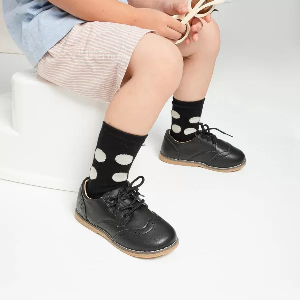 Meckior Toddler Boys Girls Dress Shoes Little Kid Oxford Shoes Wedding Church Dress Shoes PU Leather Lace Up School Uniform Loafer FlatsABlack