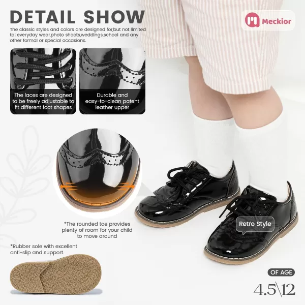 Meckior Toddler Boys Girls Dress Shoes Little Kid Oxford Shoes Wedding Church Dress Shoes PU Leather Lace Up School Uniform Loafer FlatsABlackpatent Leather