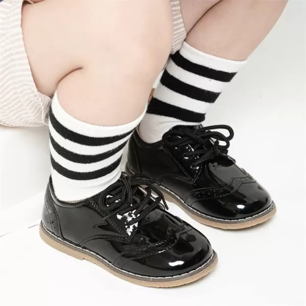 Meckior Toddler Boys Girls Dress Shoes Little Kid Oxford Shoes Wedding Church Dress Shoes PU Leather Lace Up School Uniform Loafer FlatsABlackpatent Leather